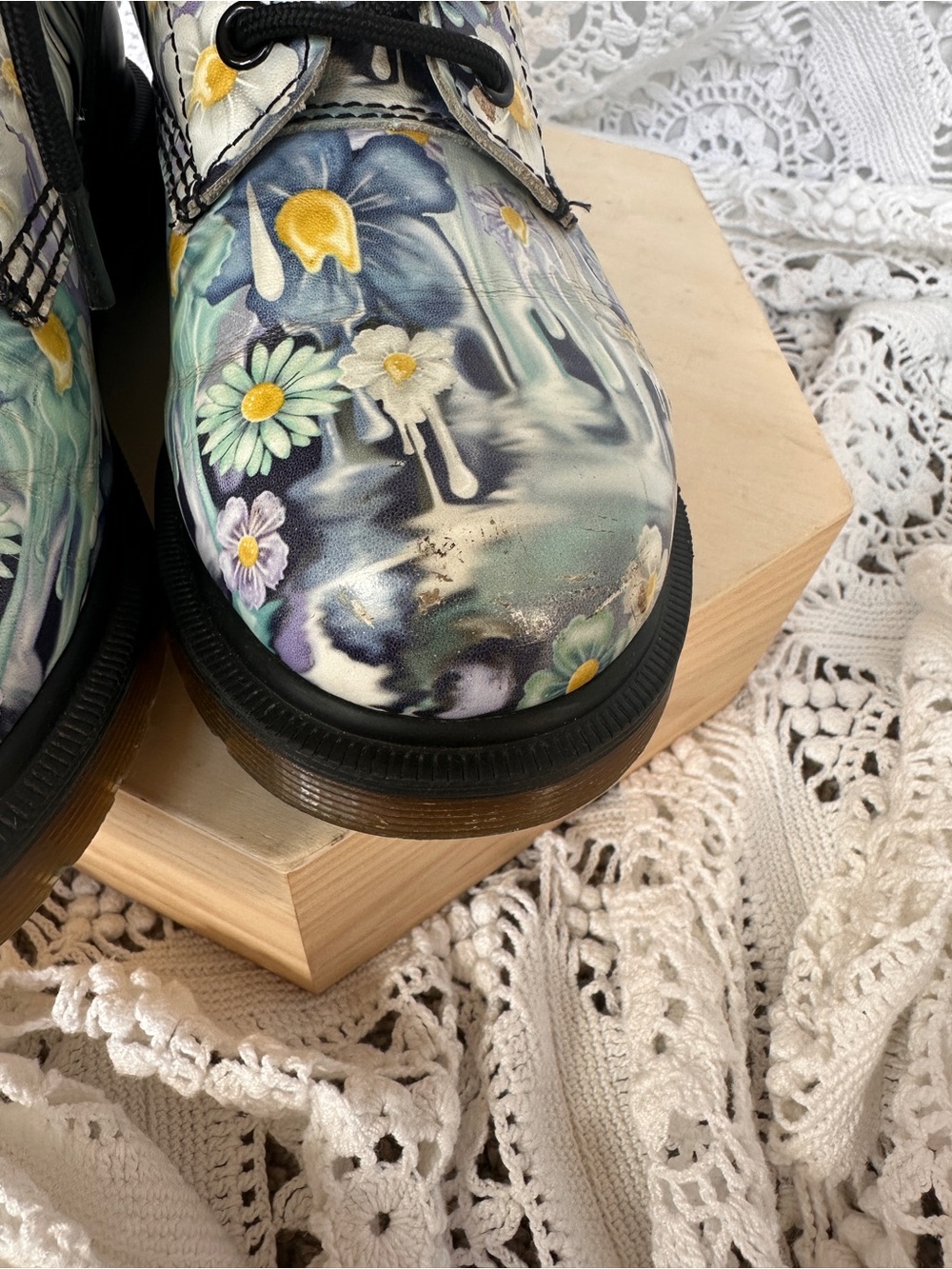 RARE COLLECTIBLE Dr. Martens 1460 Pascal Blue Slime Floral Paint Drip Boots Sz6 - Picture 9 of 16